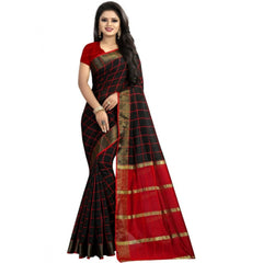 Generic Women's Cotton Silk Saree With Blouse (Black, 5-6mtrs)