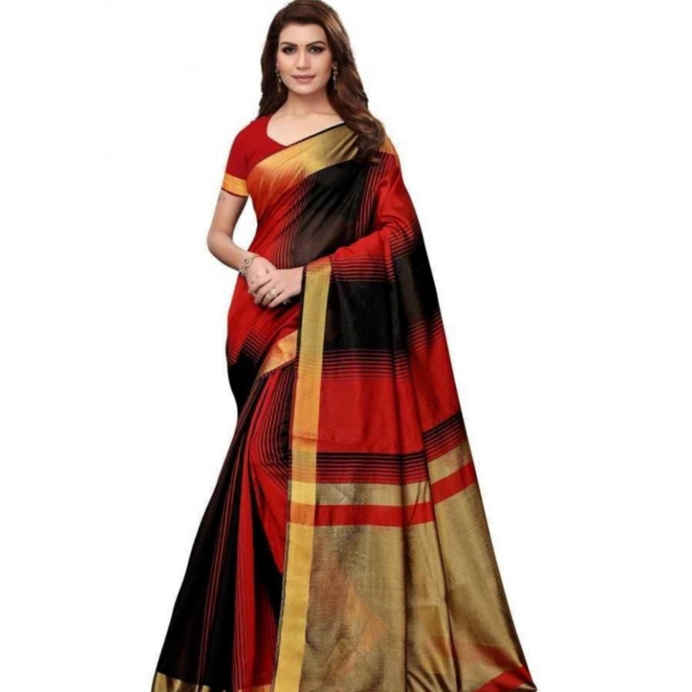 Generic Women's Cotton Silk Saree With Blouse (Multi Color, 5-6mtrs)