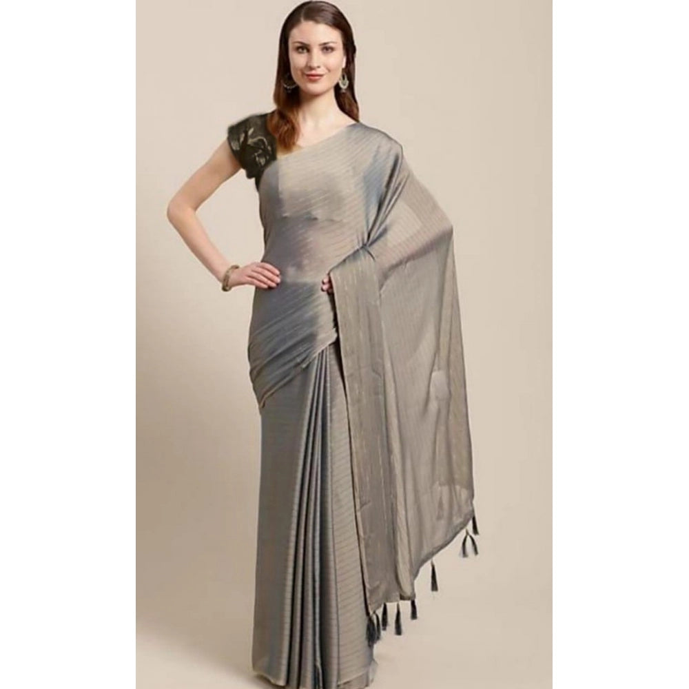 Generic Women's Cotton Silk Saree With Blouse (Grey, 5-6mtrs)