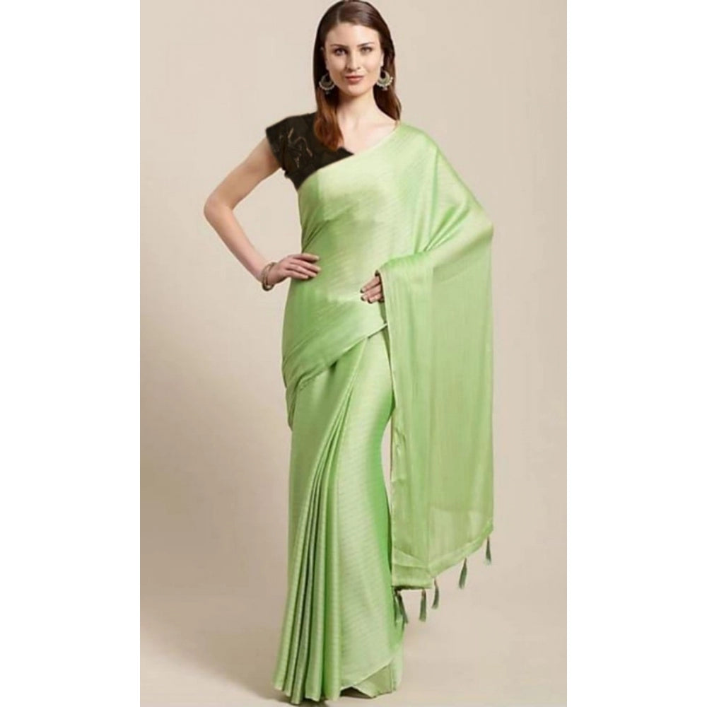 Generic Women's Cotton Silk Saree With Blouse (Pista Green, 5-6mtrs)