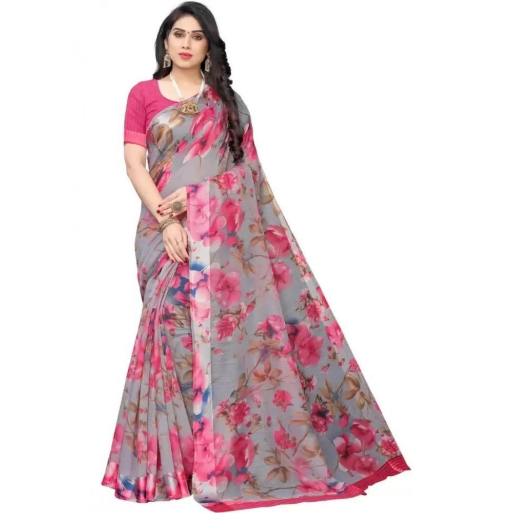 Generic Women's Cotton Silk Saree With Blouse (Multi Color, 5-6mtrs)