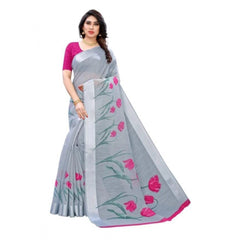 Generic Women's Cotton Silk Saree With Blouse (Grey, 5-6mtrs)