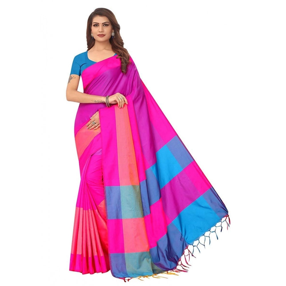 Generic Women's Cotton Silk Saree With Blouse (Pink, 5-6mtrs)