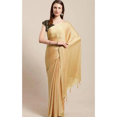 Generic Women's Cotton Silk Saree With Blouse (Beige, 5-6mtrs)