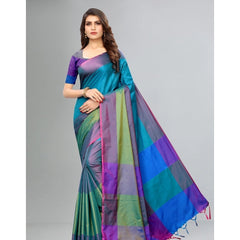 Generic Women's Cotton Silk Saree With Blouse (Sea Green, 5-6mtrs)