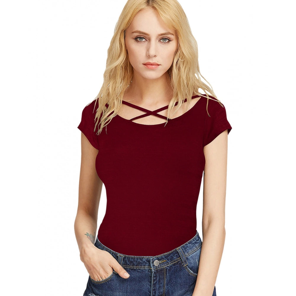 Generic Women's Western Wear Hosiery T Shirts (Maroon)