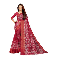 Generic Women's Cotton Silk Saree With Blouse (Red, 5-6mtrs)