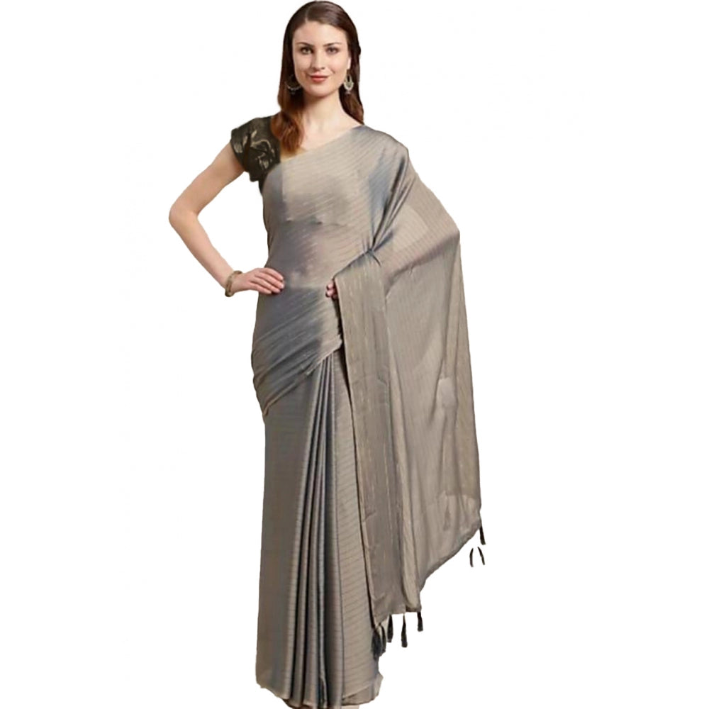 Generic Women's Cotton Silk Saree With Blouse (Grey, 5-6mtrs)