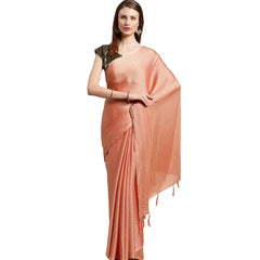 Generic Women's Cotton Silk Saree With Blouse (Peach, 5-6mtrs)