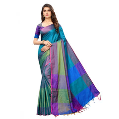 Generic Women's Cotton Silk Saree With Blouse (Sea Green, 5-6mtrs)