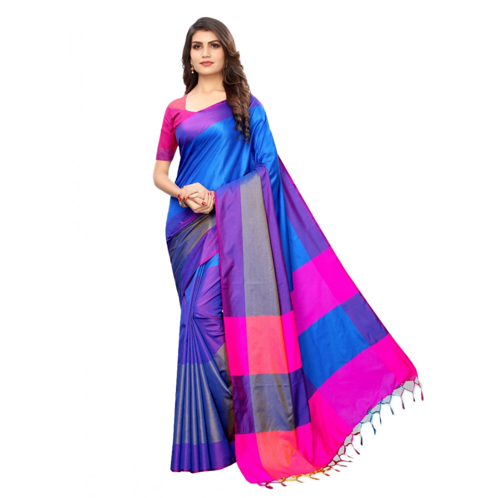 Generic Women's Cotton Silk Saree With Blouse (Purple, 5-6mtrs)