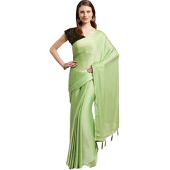 Generic Women's Cotton Silk Saree With Blouse (Pista Green, 5-6mtrs)