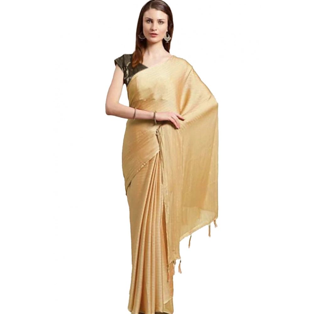 Generic Women's Cotton Silk Saree With Blouse (Beige, 5-6mtrs)