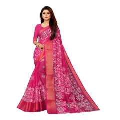 Generic Women's Cotton Silk Saree With Blouse (Pink, 5-6mtrs)