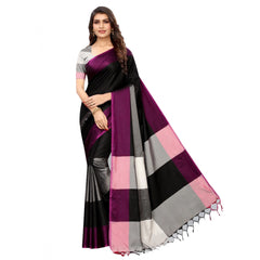 Generic Women's Cotton Silk Saree With Blouse (Black, 5-6mtrs)