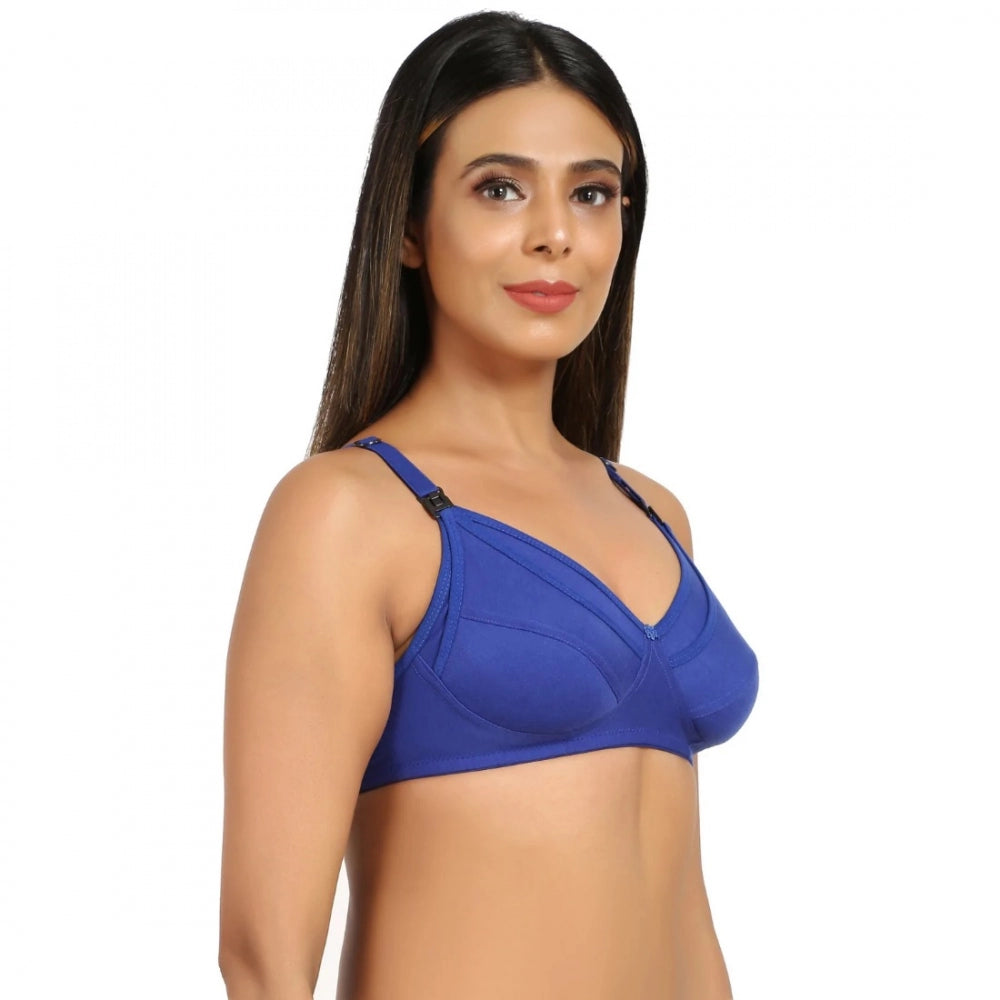 Generic Women's Cotton Blend Mother Care Full Coverage Feeding Bra Non Padded (Blue)