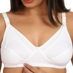 Generic Women's Cotton Blend Mother Care Full Coverage Feeding Bra Non Padded (White)