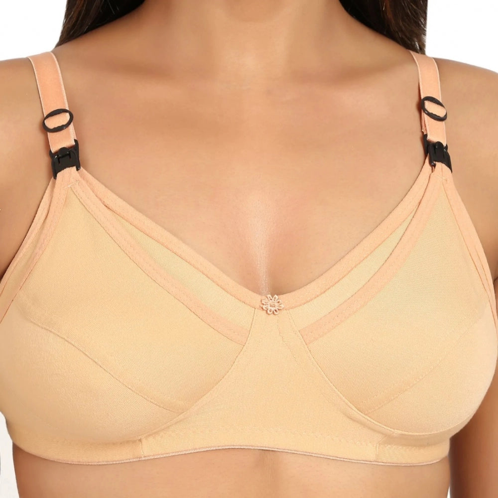 Generic Women's Cotton Blend Mother Care Full Coverage Feeding Bra Non Padded (Sandalwood)