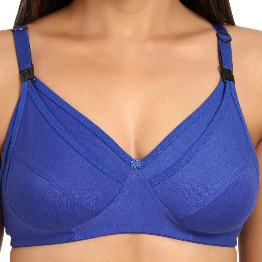 Generic Women's Cotton Blend Mother Care Full Coverage Feeding Bra Non Padded (Blue)