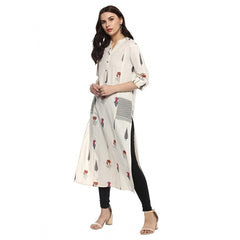 Generic Women's Khadi Printed A Line Kurti (Off White, Khadi)