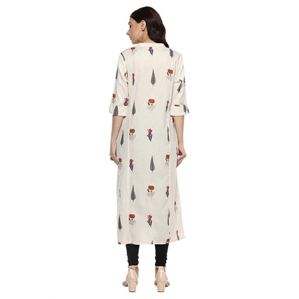 Generisches Khadi-bedrucktes A-Linien-Kurti für Damen (Off-White, Khadi)