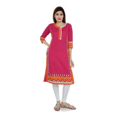 Generisches, gerades Kurti aus Baumwolle mit Stickerei für Damen (Rosa, Baumwolle)