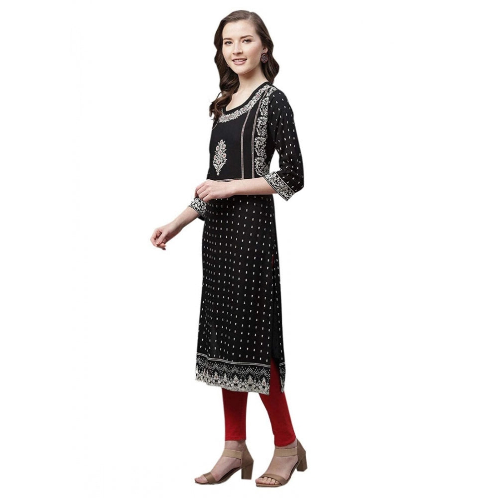 Generisches, gerades Kurti aus Viskose mit Aufdruck für Damen (Schwarz, Viskose)