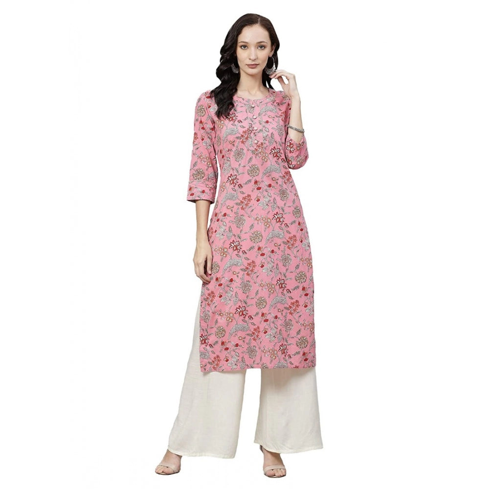 Generisches, gerades Kurti aus Baumwolle mit Aufdruck für Damen (Rosa, Baumwolle)