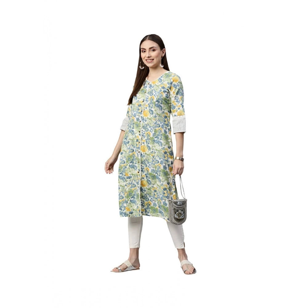 Generisches, gerades Kurti aus Baumwolle mit Aufdruck für Damen (Weiß, Grün, Baumwolle)