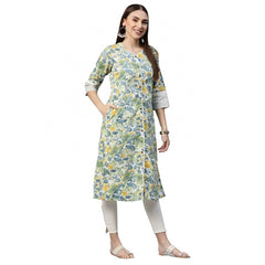 Generisches, gerades Kurti aus Baumwolle mit Aufdruck für Damen (Weiß, Grün, Baumwolle)