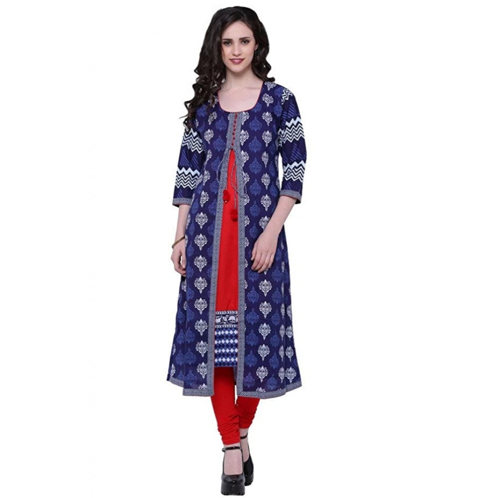 Generisches, langes Kurti aus Baumwolle mit Aufdruck für Damen (Blau, Rot, Baumwolle)