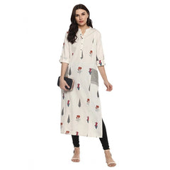 Generisches Khadi-bedrucktes A-Linien-Kurti für Damen (Off-White, Khadi)