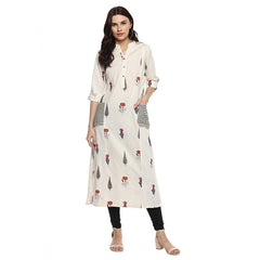 Generisches Khadi-bedrucktes A-Linien-Kurti für Damen (Off-White, Khadi)