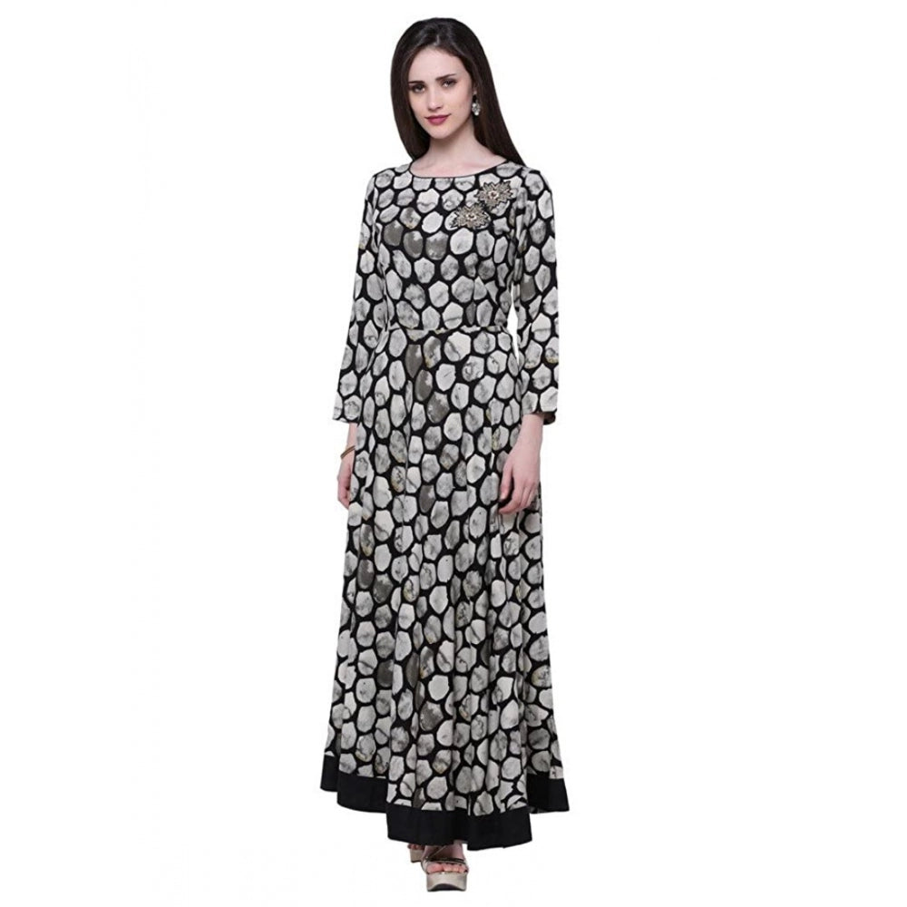 Generic Women's Rayon Zari Zardozi Work Designer Floor Length Kurti (Black, Rayon)