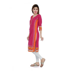 Generic Women's Cotton Embroidered Straight Kurti (Pink, Cotton)