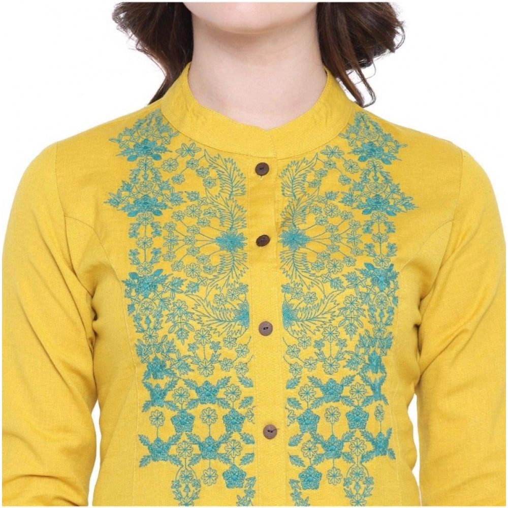 Generisches besticktes Khadi-Kurti für Damen (Gelb, Khadi)