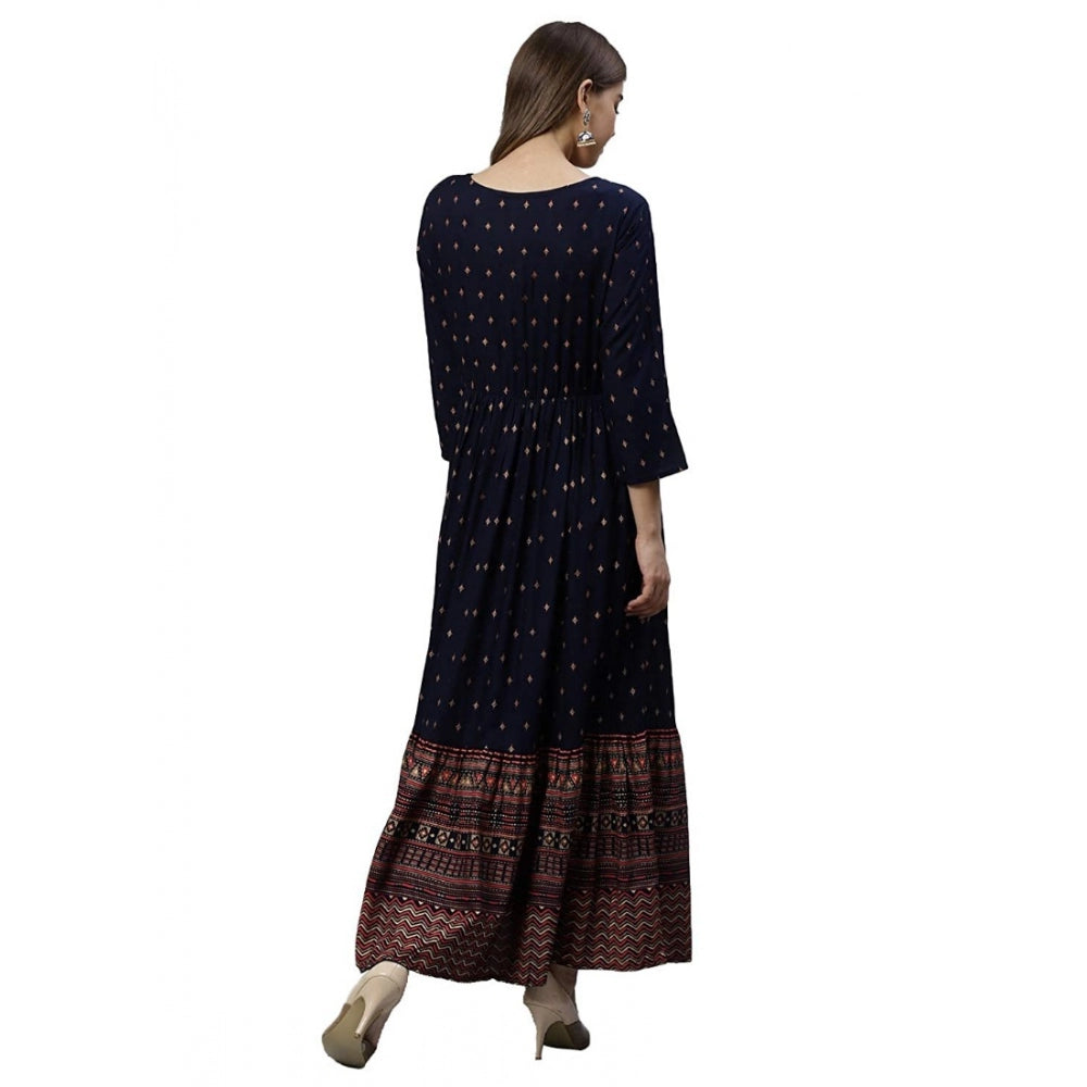 Generisches Kurti aus bedruckter Viskose für Damen (Marineblau, Viskose)