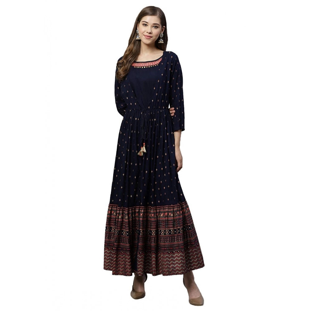 Generisches Kurti aus bedruckter Viskose für Damen (Marineblau, Viskose)