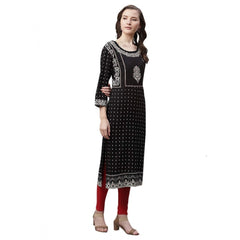 Generisches, gerades Kurti aus Viskose mit Aufdruck für Damen (Schwarz, Viskose)