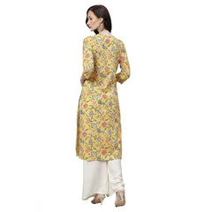 Generic Women's Cotton Printed Straight Kurti (Yellow, Cotton)