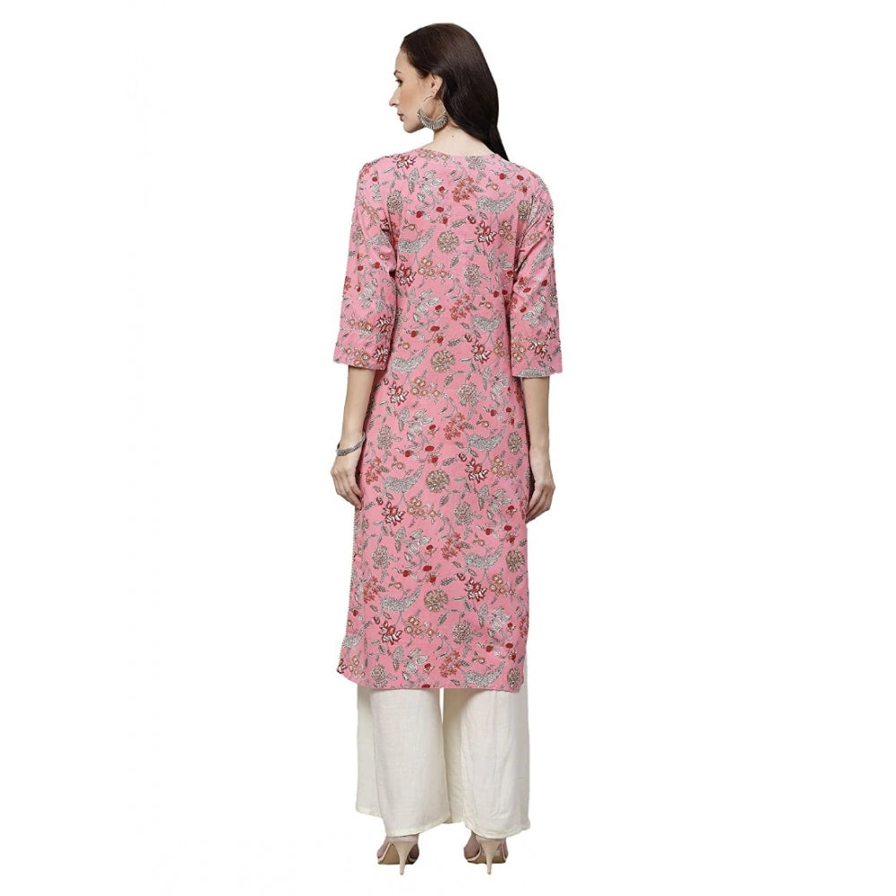 Generisches, gerades Kurti aus Baumwolle mit Aufdruck für Damen (Rosa, Baumwolle)