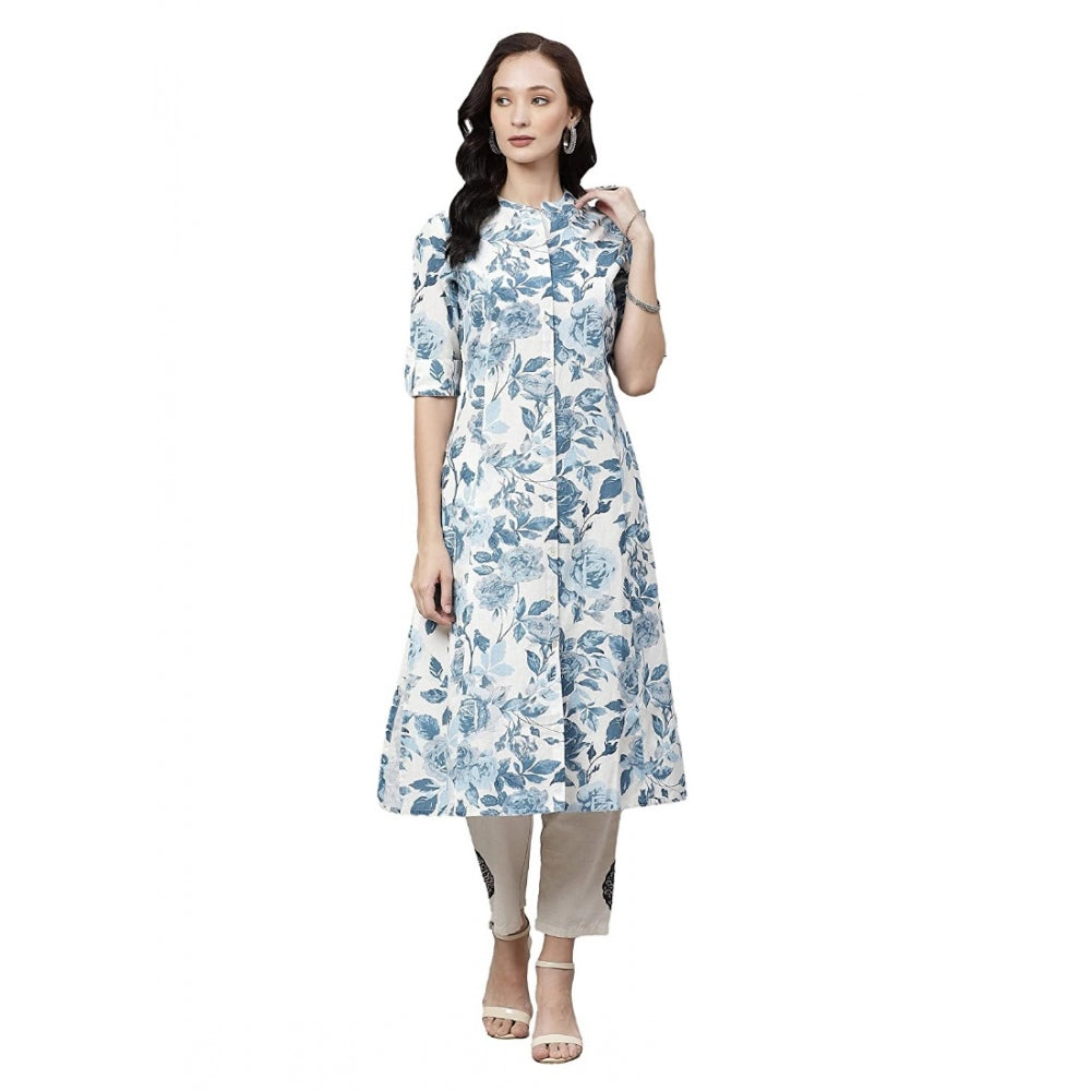 Generisches Kurti aus Baumwolle mit Blumenmuster für Damen (Weiß, Blau, Baumwolle)