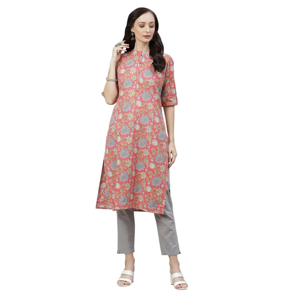 Generisches, gerades Kurti aus Baumwolle mit Aufdruck für Damen (Rosa, Baumwolle)