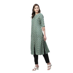 Generic Women's Cotton Printed Flex Kurti (Green, Cotton)