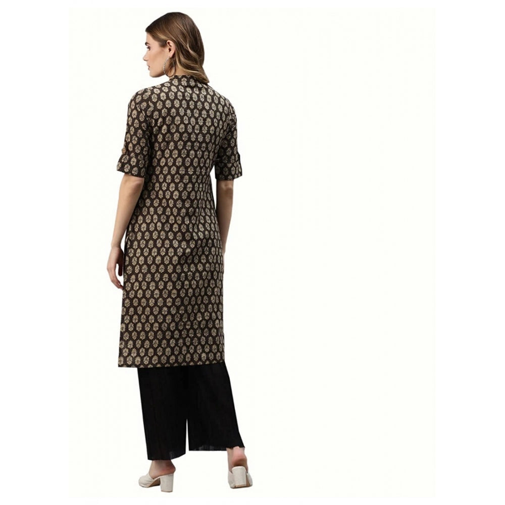 Generisches, gerades Kurti aus Baumwolle mit Aufdruck für Damen (Schwarz, Baumwolle)