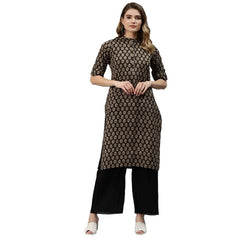 Generisches, gerades Kurti aus Baumwolle mit Aufdruck für Damen (Schwarz, Baumwolle)