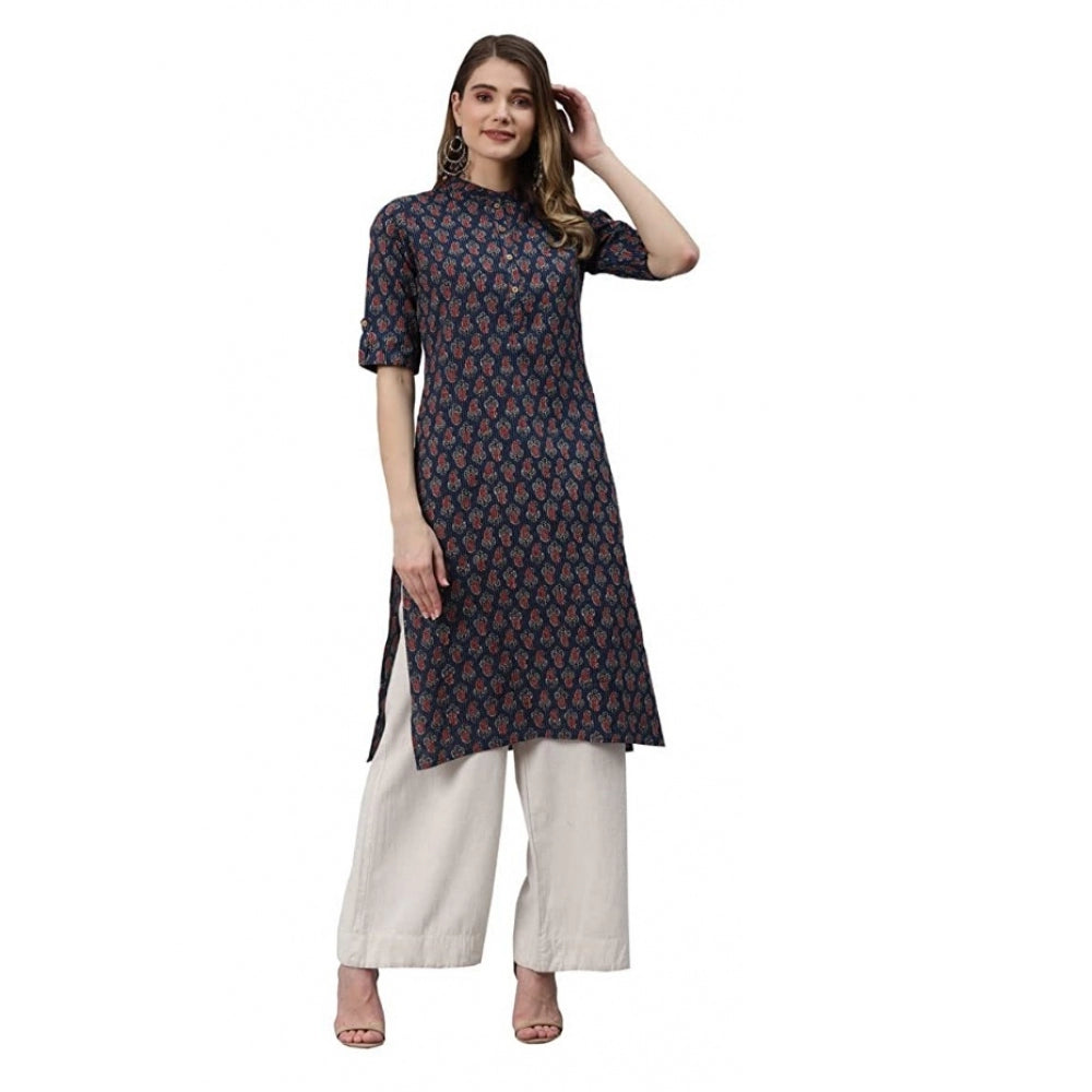 Generisches, gerades Kurti aus Baumwolle mit Aufdruck für Damen (Marineblau, Baumwolle)