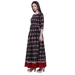 Generisches Anarkali-Kurti aus bedruckter Baumwolle für Damen (Schwarz, Baumwolle)