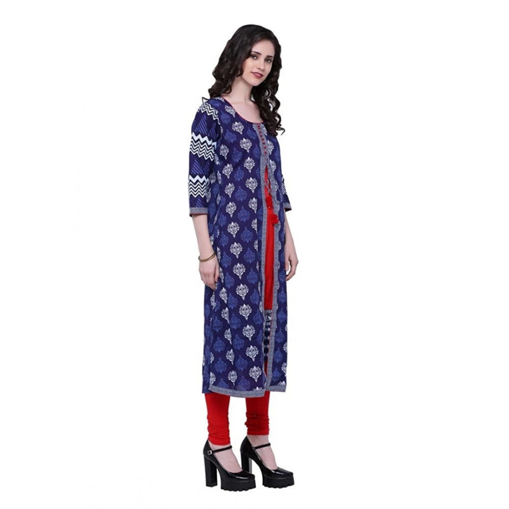 Generisches, langes Kurti aus Baumwolle mit Aufdruck für Damen (Blau, Rot, Baumwolle)