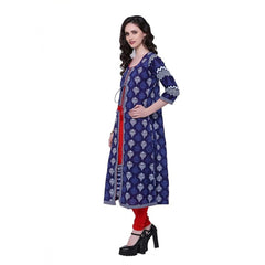 Generisches, langes Kurti aus Baumwolle mit Aufdruck für Damen (Blau, Rot, Baumwolle)